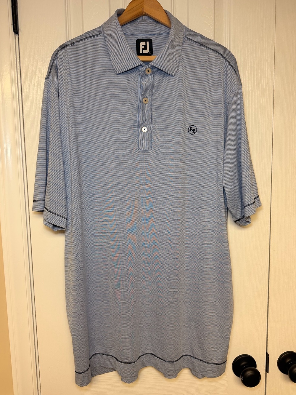 FootJoy FJ Performance Golf Polo Shirt Men’s Large Blue Striped Embroidered Logo